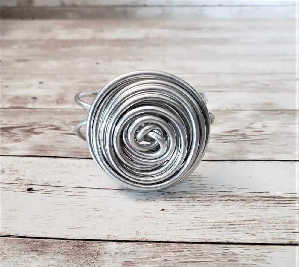 Vintage Cuff Bracelet Silver Tone Statement Swirl